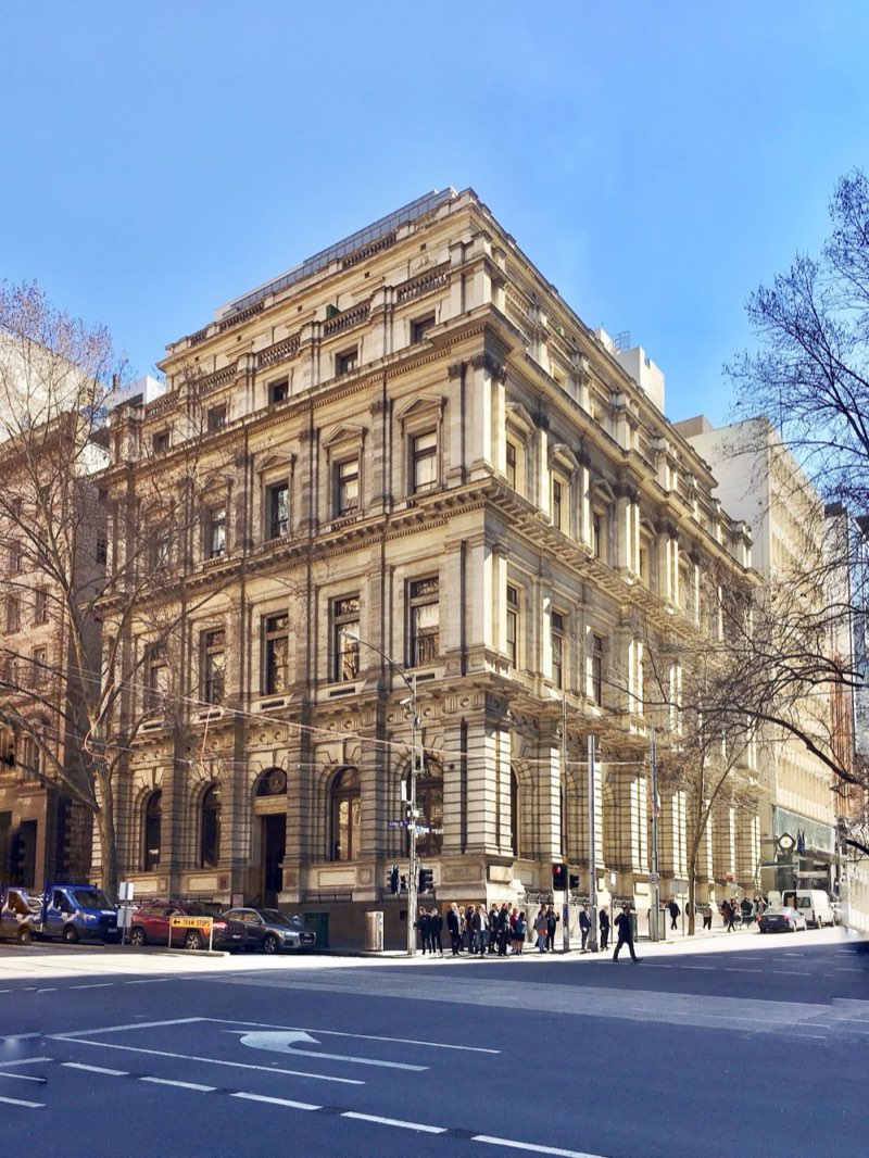 Heritage commercial architecture on Collins Street, Melbourne